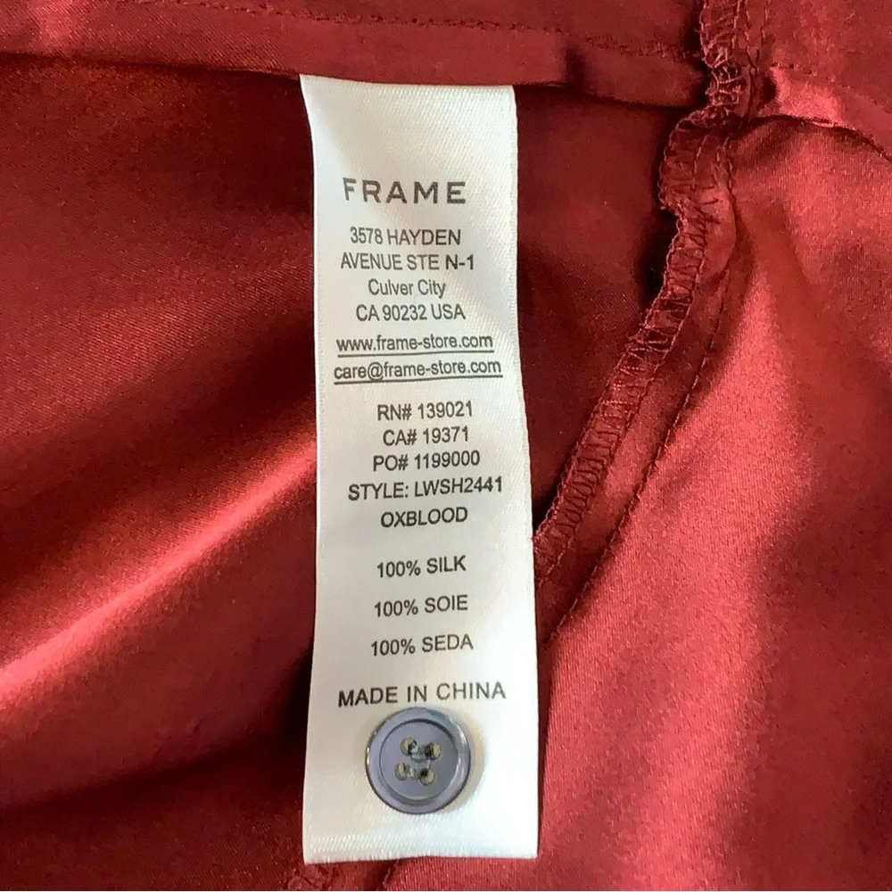 Frame Denim Red V-Neck Puff Sleeve Button Front Blouse - Picture 13 of 14